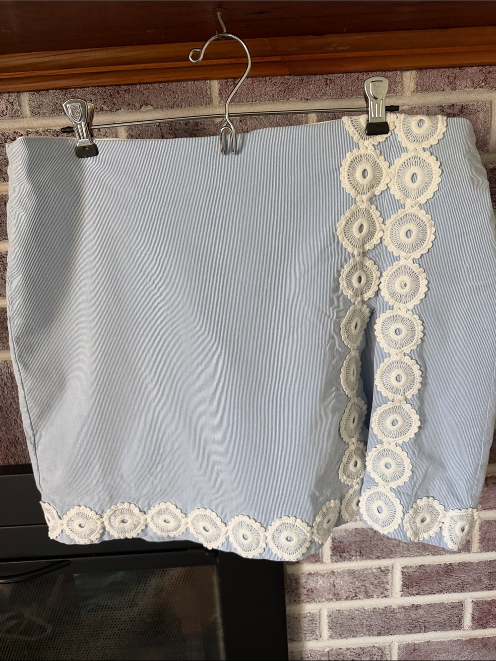 crown & ivy Light Blue Mini Skirt with Cream Crochet Trim